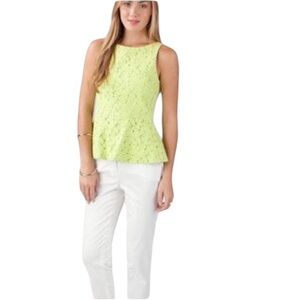 ANNIE GRIFFIN CHARLOTTE PEPLUM CITRUS LACE EYELET FLORAL SLEEVELESS TOP